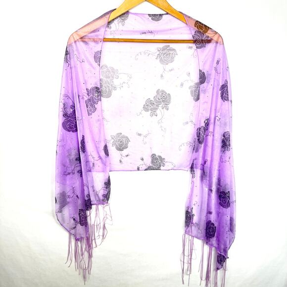 Purple Sparkly Rose Fringe Rectangle Scarf - Picture 2 of 5